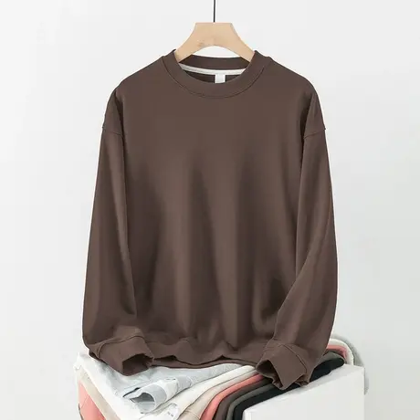 350g重磅卫衣男潮流百搭摇粒绒加绒加厚保暖圆领无帽纯色长袖t恤商品大图