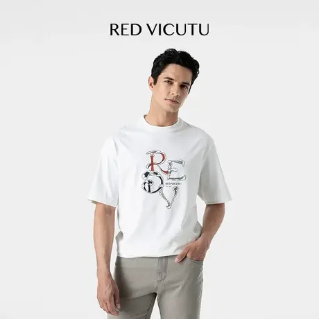VICUTU/威可多短袖T恤男时尚印花休闲百搭白色半袖商品大图