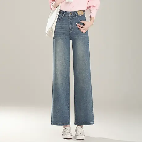 小个子时尚阔腿牛仔裤女春秋2025新款宽松显瘦百搭长裤直筒休闲裤商品大图