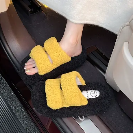 时尚厚底毛毛鞋女2025新款秋季外穿增高小个子棉拖鞋气质高级鞋子商品大图