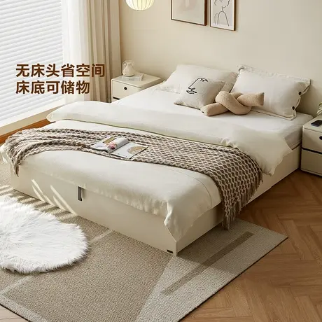 全友家居2025新款卧室双人落地储物大床简约现代榻榻米无床头床商品大图