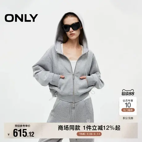 ONLY2025秋季新款时尚撞色抽绳下摆设计宽松落肩连帽短款卫衣女商品大图