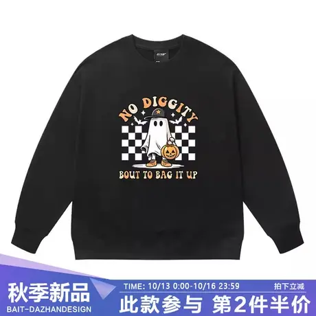 美式街头嘻哈万圣节圆领卫衣男潮牌卡通涂鸦宽松黑色长袖上衣潮商品大图