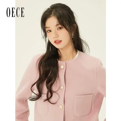 【双11新品】Oece双面呢外套小个子2022冬季新款女装复古呢大衣商品大图