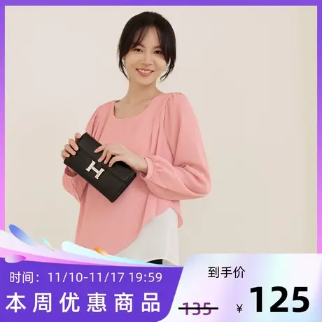 桔熊春秋季假两件套上衣女装宽松不对称雪纺衫胖妹妹大码AB16198图片