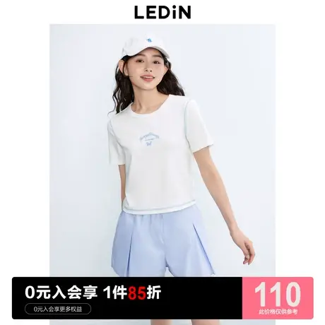 乐町新品短款小上衣甜辣2023秋季新款女装白色修身正肩短袖T恤女商品大图