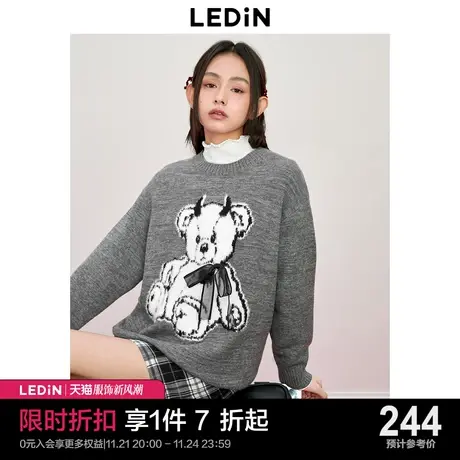乐町甜美圆领线套衫2023年秋季新款宽松一手长弹力女生毛针织衫商品大图