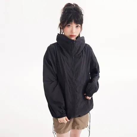 尔给防晒冲锋衣女2023新款小个子夏季黑色薄款立领运动防晒衣外套商品大图