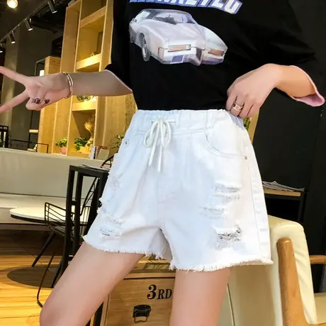 高腰牛仔短裤女2023夏季新款宽松破洞辣妹大码阔腿薄款a字热裤子图片