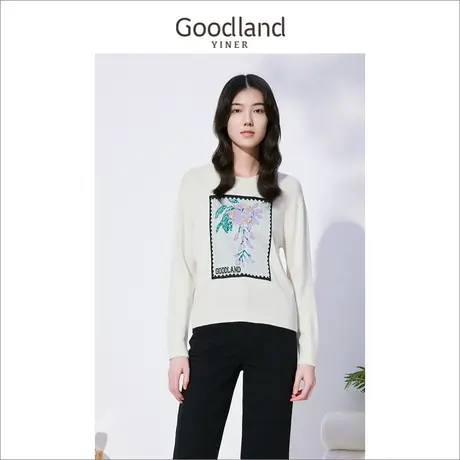 音儿美地女装2022冬季新款时尚贴布绣羊毛针织衫套头商品大图