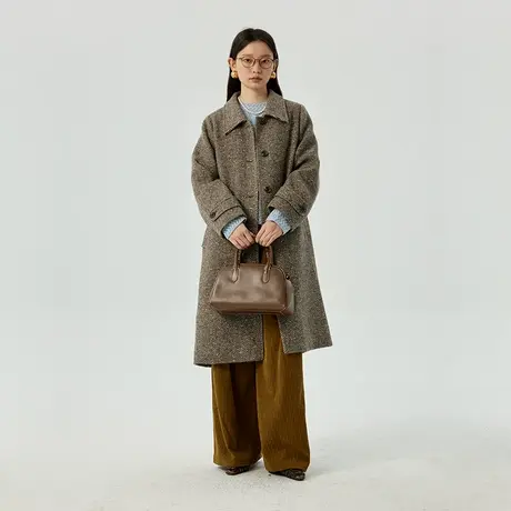 omont蛋挞家 复古毛呢外套女2023冬季新款气质正肩羊毛呢子大衣图片
