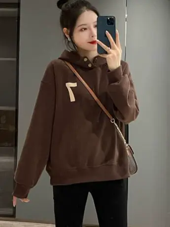 2023秋冬新款韩版加绒连帽网红卫衣女百搭加厚外穿上衣ins潮女装商品大图