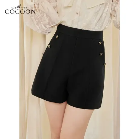 MISSCOCOON黑色短裤女2023新款春季高腰显瘦时尚百搭休闲直筒裤子商品大图