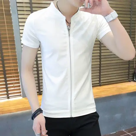 男士短袖t恤 夏天韩版开衫百搭上衣半袖2022新款夏装修身型男体恤商品大图