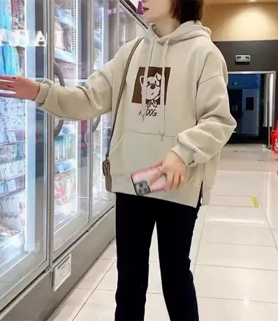 加厚加绒卫衣女士2023秋冬季新款时尚洋气网红欧货小个子上衣外套商品大图