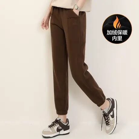 韩潮袭人复古松紧腰刺绣加绒运动裤女冬季新款黑色休闲卫裤子图片