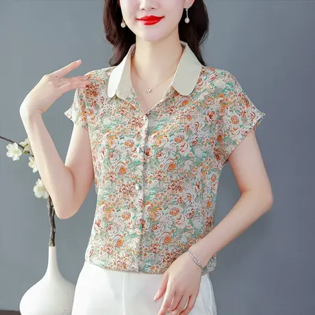 新款碎花雪纺衬衫上衣女2023夏季薄款女装洋气小衫妈妈夏装衬衫潮商品大图