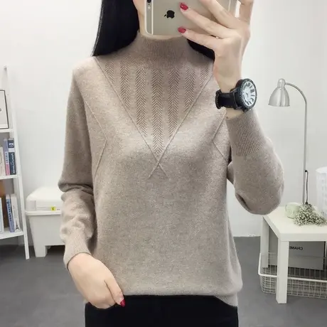 毛衣女宽松外穿加绒套头针织衫女2021秋冬新款半高领洋气加厚百搭商品大图