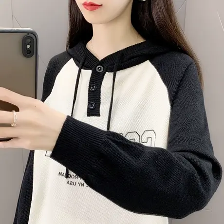 早秋2023年新款爆款时尚连帽毛衣针织衫宽松卫衣外套女春秋上衣女商品大图