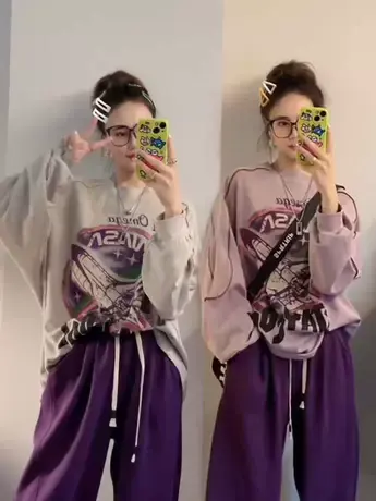 2023秋季新款韩版原宿风卡通动漫印花宽松圆领长袖T恤上衣女ins潮图片