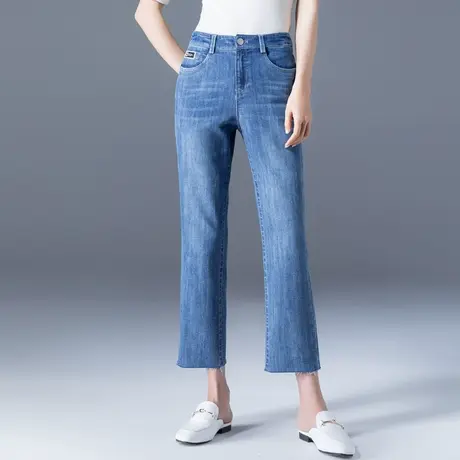 浅色微喇牛仔裤女夏2024年新款女裤夏季薄款高腰八分喇叭裤九分裤图片