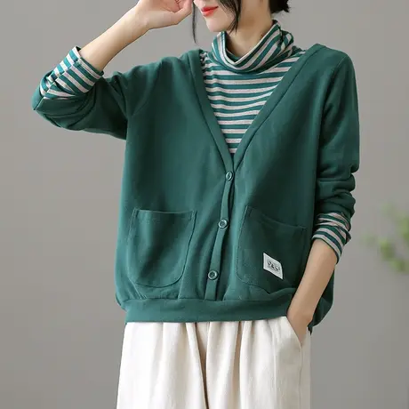 dza 文艺复古假两件卫衣外套女士秋季新款休闲宽松洋气百搭上衣女商品大图