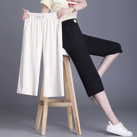 棉麻七分裤女夏季薄款宽松加大码中年妈妈休闲高腰亚麻阔腿短裤子商品大图