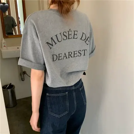 短袖t恤女2024年新款夏季韩版字母印花打底衫宽松百搭ins网红上衣商品大图