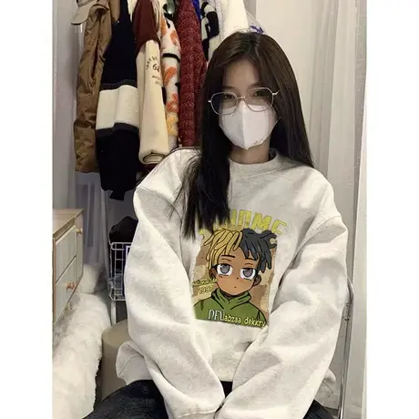 美式复古hiphop潮牌卫衣女春秋薄款宽松oversize慵懒风小个子外套商品大图