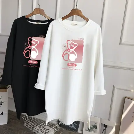 磨毛长袖t恤女中长款韩版宽松休闲百搭上衣加厚2022新款秋冬季潮图片