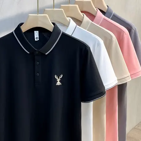 小鹿刺绣冰丝polo衫男短袖2023年新款半袖夏天商务休闲翻领t恤男图片