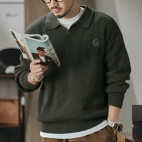 百搭毛衣男柔顺亲肤舒适定制精梳混纺睛纶棉慵懒风长袖百搭毛衣商品大图