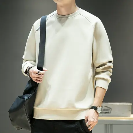 卡其色男士春季中性风重磅打底衫春秋款高端圆领卫衣春天长袖上衣商品大图