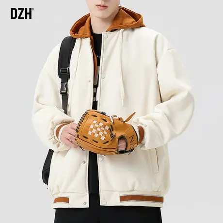 男士米白色假两件外套男春秋潮高级感痞帅男装2023新款飞行员夹克商品大图