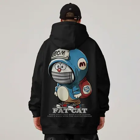 日系重磅加绒连帽加肥加大码潮牌胖子oversize外套秋冬款卫衣男潮商品大图