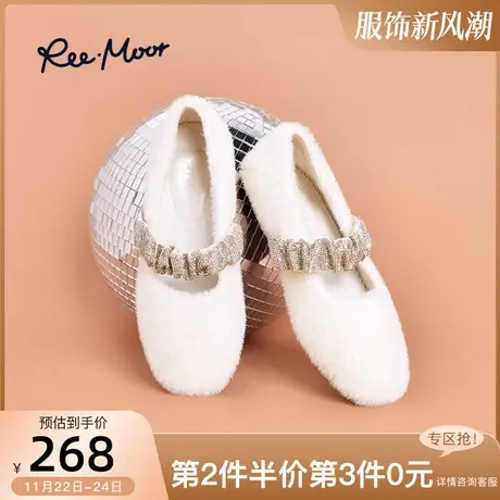 reemoor睿慕冬季豆豆鞋女新款浅口软底毛毛鞋加绒加厚保暖棉鞋商品大图