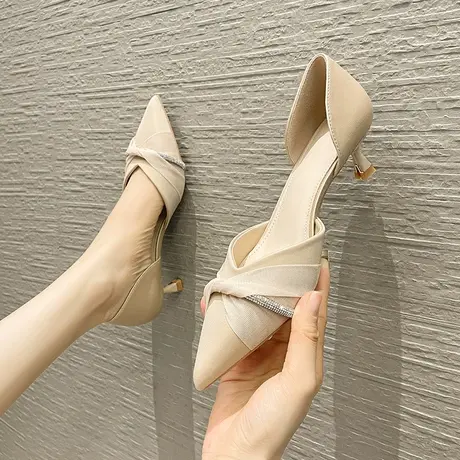 水钻高跟鞋女细跟2024年春季新款法式气质名媛风尖头浅口宴会单鞋图片