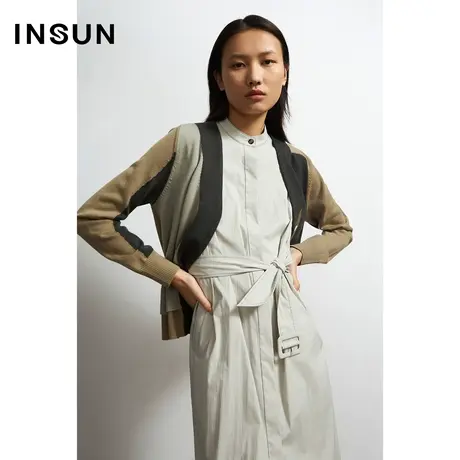 INSUN恩裳秋季撞色拼接毛针织衫开衫商品大图