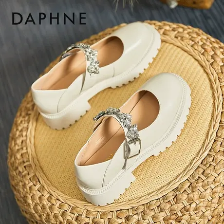 达芙妮法式玛丽珍女鞋小皮鞋厚底白色温柔单鞋2022年新款平底水钻商品大图