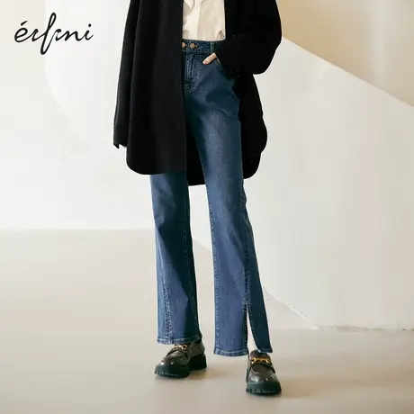 【商场同款】伊芙丽2021年新款高腰开叉微喇牛仔裤女1CA252561图片