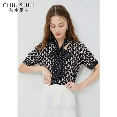 秋水伊人印花衬衫2021年夏季新款女装百搭洋气时尚垂感雪纺衬衫女图片
