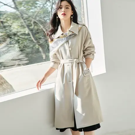 时尚英伦长款风衣2022年春季新款女士气质休闲中长款收腰显瘦外套商品大图