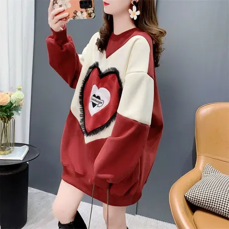 高级感新年红色加绒加厚卫衣女秋冬2023年新款宽松慵懒风外套上衣商品大图