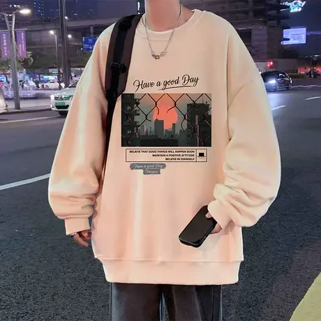 卫衣男春秋季2024新款港风潮牌男装圆领打底衫无帽外套宽松长袖t商品大图