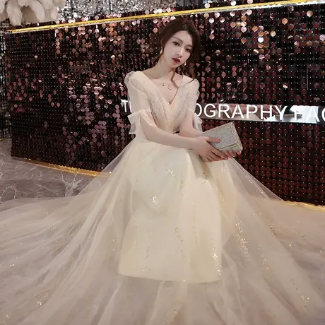 香槟色晚礼服裙女2023新款名媛轻奢小众高端宴会气质主持人高级感商品大图