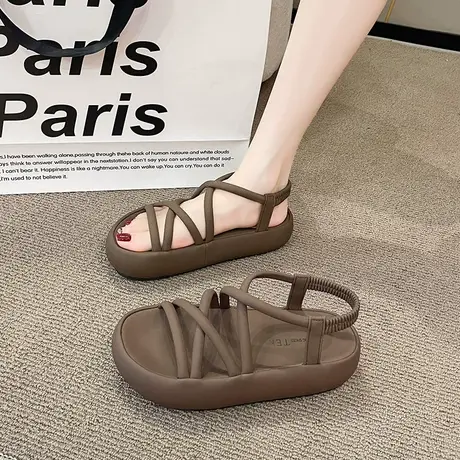 罗马配裙子凉鞋女2024夏季新款休闲百搭厚底孕妇沙滩鞋超火踩屎感商品大图