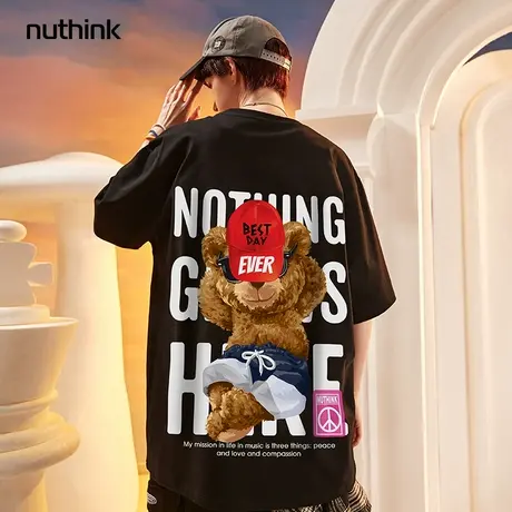 oversize潮牌小熊短袖男潮日系BF风宽松半袖潮流大码T恤夏季新款商品大图