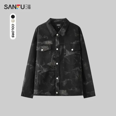 三福2024春季男士废土风满版夹克 街头潮流翻领外套男482379图片