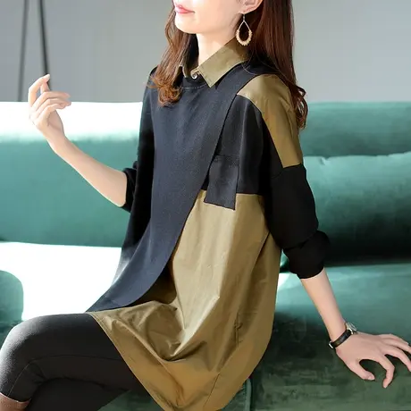 宝诗黎假两件针织拼接衬衫女设计感小众2024春季新款宽松休闲上衣商品大图