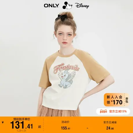 【上新】ONLY奥莱夏季新款迪士尼联名植绒圆领插肩短袖T恤女商品大图